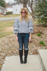 Super Ruffled Sweater + Riding Boots.