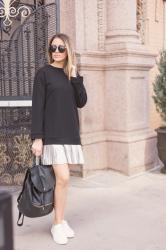 Metallic Skirt + Oversized Sweatshirt