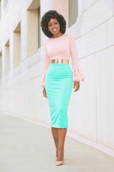 Bell Sleeve Top + Ribbed Pencil Skirt