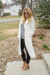 White Duster + Nude Booties.