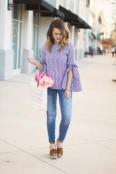 Bell Sleeve Stripe Blouse with Chicwish