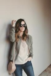 Army Green Bomber + The PERFECT Nude Mules