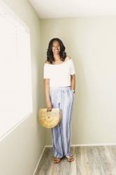 Old Navy Tall Blue Stripe Wide Leg Linen Blend Pants