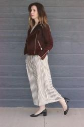 J.Crew Stripe Jumpsuit & J.Crew Calf Hair Moto