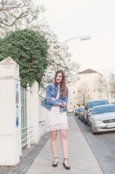 OUTFIT: White Lace Dress and Denim Jacket