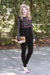 Embroidered Peplum Top