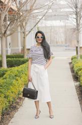 Lookbook : Ruffle Sleeve Striped Tee & White Denim Culottes