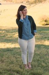Cardigan, Button Up, and White Jeans