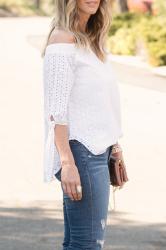 must have item for spring: white eyelet off-shoulder top