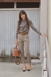 Leo Ruffle Blouse, Side Button High Waist Pants and Chanel Slingbacks