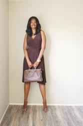 Brown Jersey Knit Wrap Dress