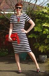 Bold Stripes over 40 | Midi Dress and Embroidered Slippers
