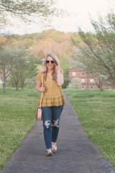 Repeat Offender: Distressed Jeans & Ruffle Top