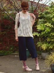 Pleated Culottes, Patterned Tights and a Slouchy Knit.