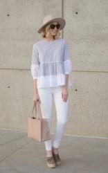 Striped Eyelet Peplum Top