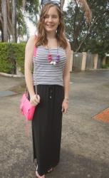 Neon Pink Mini MAC Bag With Neutral and Colourful Maxi Skirt Outfits