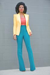 Structured Blazer + Tank + High Waist Flare Pants