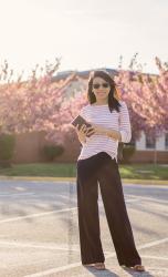 Pink Stripes + Navy Wide Leg Trousers