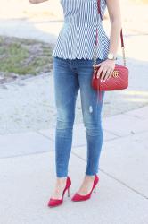 Peplum + pops of red