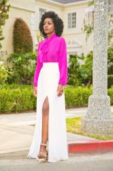 Tie Front Blouse + Belted Maxi Skirt