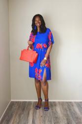 Bright Blue Poppy Print Split Midi Dress