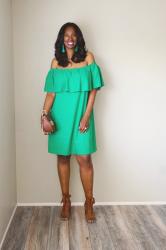 Green Off The Shoulder Shift Dress