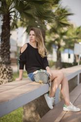 Falda denim con parche de lentejuelas