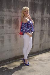 OUTFIT: SKINNY JEANS AND PRINTED TOP - OTT THE SHOULDER TOP STAMPA UNICORNI FELICIA MAGNO -