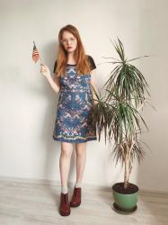 Blue Embroidery Denim Overall Dress.