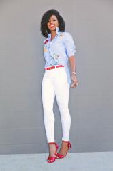 Embroidered Buttoned Down Shirt + White Skinny Jeans