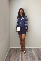 Navy Shorts and Striped Cardigan