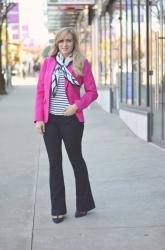 Pink Blazer & Flared Denim