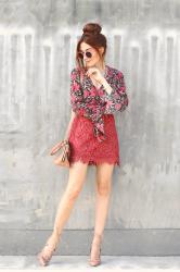 Pink lace skirt and floral
