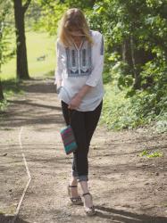 A Bright Embroidered Spring Summer Top and an Aztec Clutch