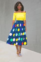 Off Shoulder Top + Polka Dot Midi Skirt