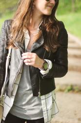 Faux Leather Jacket, Mules, & a Wood Watch