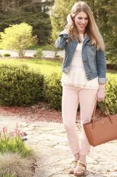 Ruffled Blouse and Blush Denim 