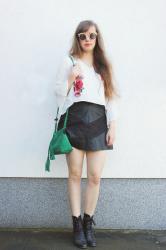 Leather skirt and Boho blouse