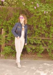 Breaking up a Monochrome Outfit with a Denim Jean Jacket