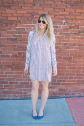 Striped Dress + Teal Heels.