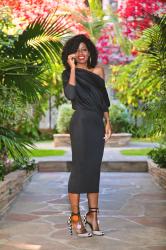 Black Slouchy Off Shoulder Midi Dress