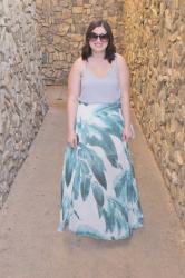 Palm Print Maxi Skirt 