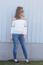 Off-the-shoulder Lace Peplum Top