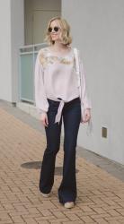 Embroidered Tie Front Blouse + Style on the Daily Linkup