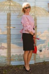 Red and white striped blouse