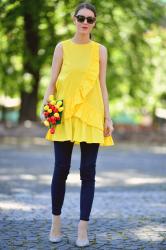 trendy žlté šaty s volánom, ktoré sa dajú nosiť aj ako tunika // yellow dress with valance