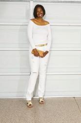 Mid Rise White Destructed Skinny Jeans From Amalli Talli