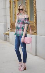 Plaid off the Shoulder Top