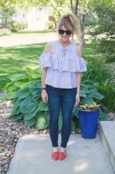 Ruffled Cold-shoulder Blouse.