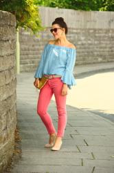 Bardot Top & Coral Jeans (& #Passion4Fashion Linkup)